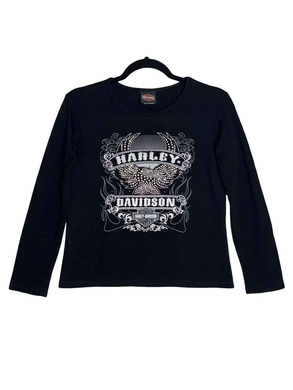 Harley Davidson Women's M Long Sleeve Black Shirt Rhinestone Eagle Richmond VA